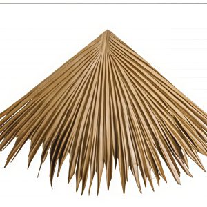 Hip piece for sealing the diagonal ridges on a synthetic thatch roof.