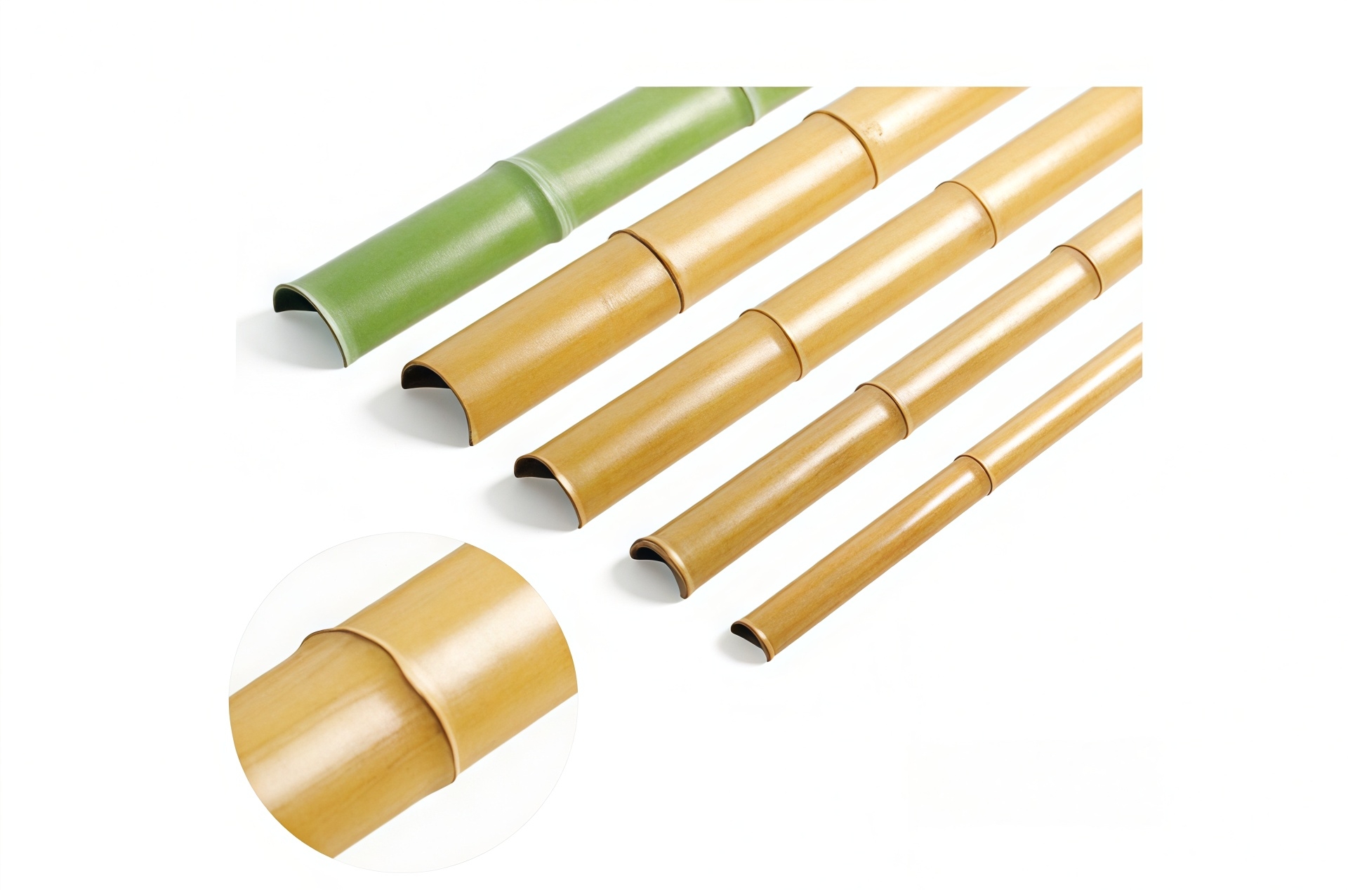 Half bamboo pole cross-section showing natural texture and durable construction