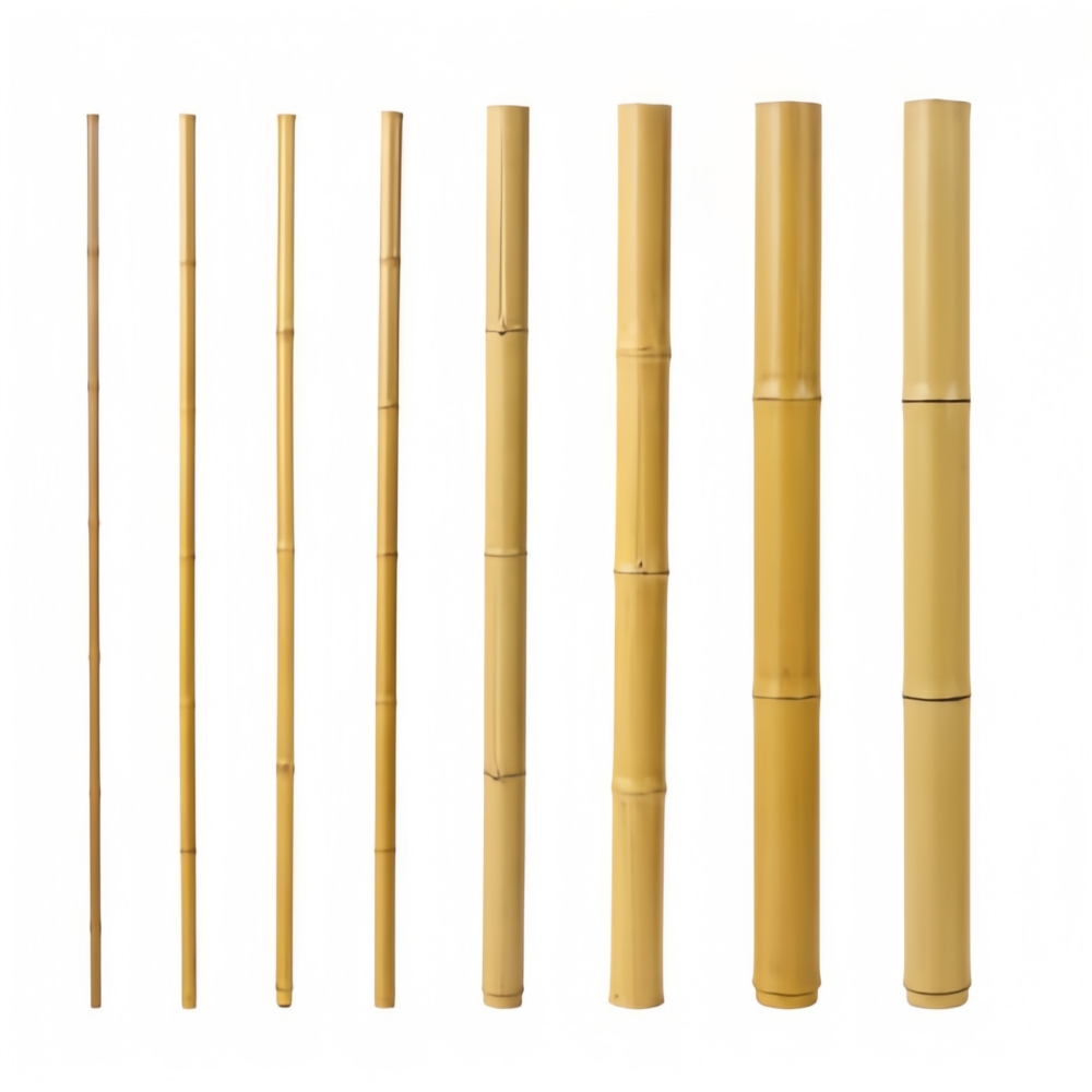 Spliced bamboo pole system showing interlocking connection for adjustable length structures