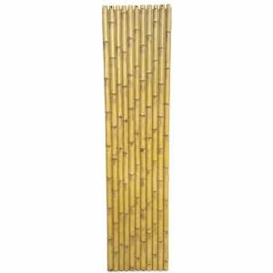 Front product view of synthetic bamboo panel 2m x 50cm with realistic bamboo texture and light yellow finish.