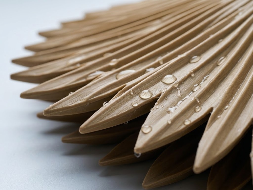 Weather-resistant HDPE material detail of a synthetic thatch roof cap