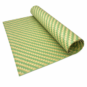 Rolled and partially unrolled Two-Tone Sage Green & Natural Beige HDPE synthetic bamboo matting.